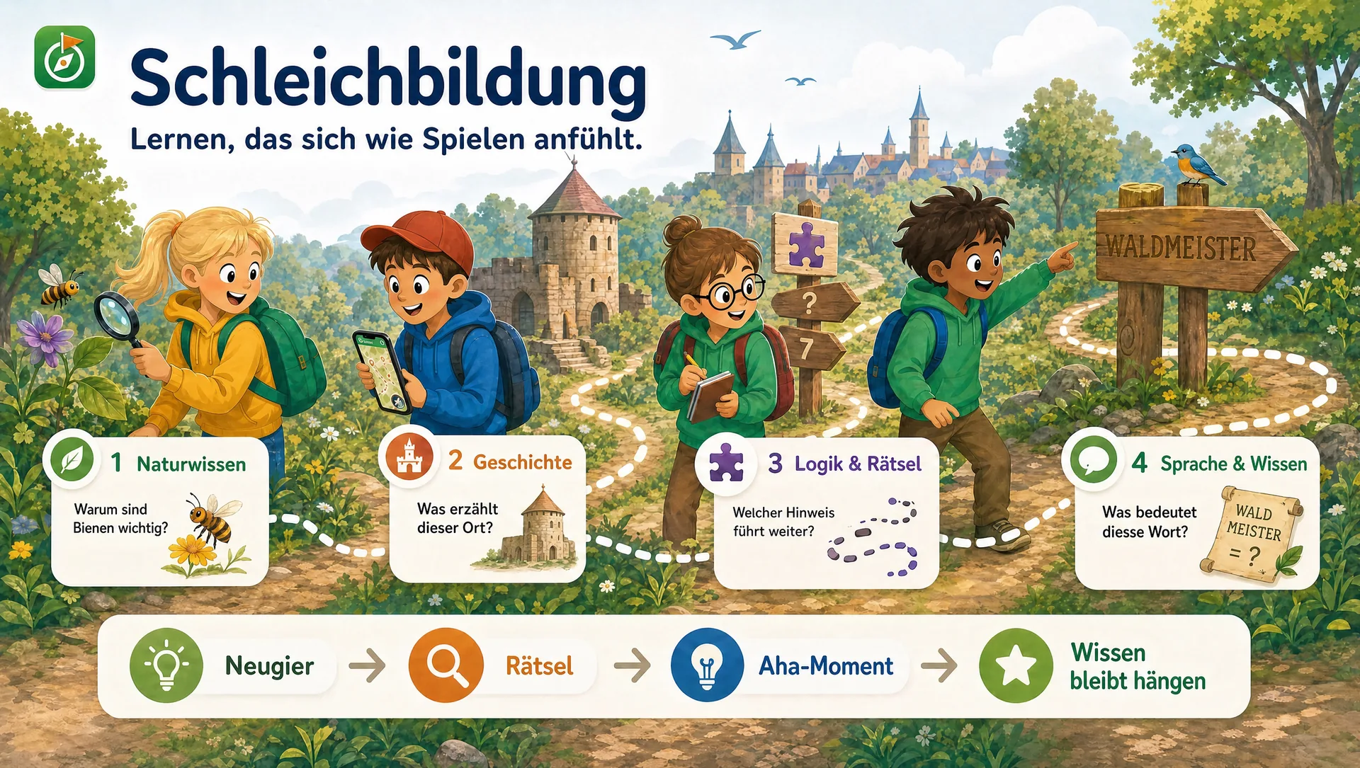 Schleichbildung: Naturwissen, Geschichte, Logik und Sprache entlang des Abenteuerpfads